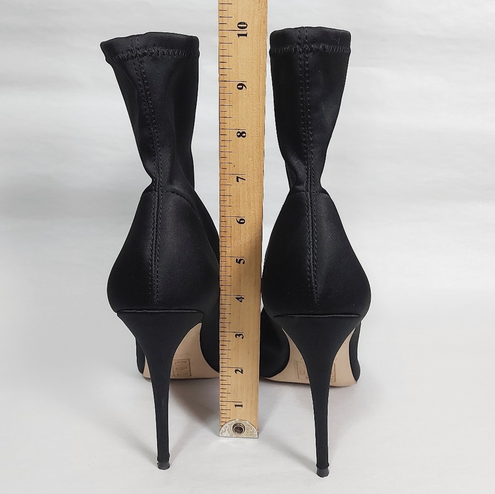Aldo Black Satin Sock Booties Size 9 Pull-on Ankle High Stiletto Heel Pointy Toe - Picture 10 of 13